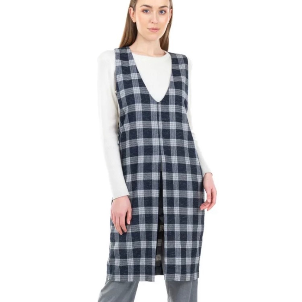 NUMERO 00 Longline Gilet Tartan Pattern V-Neck